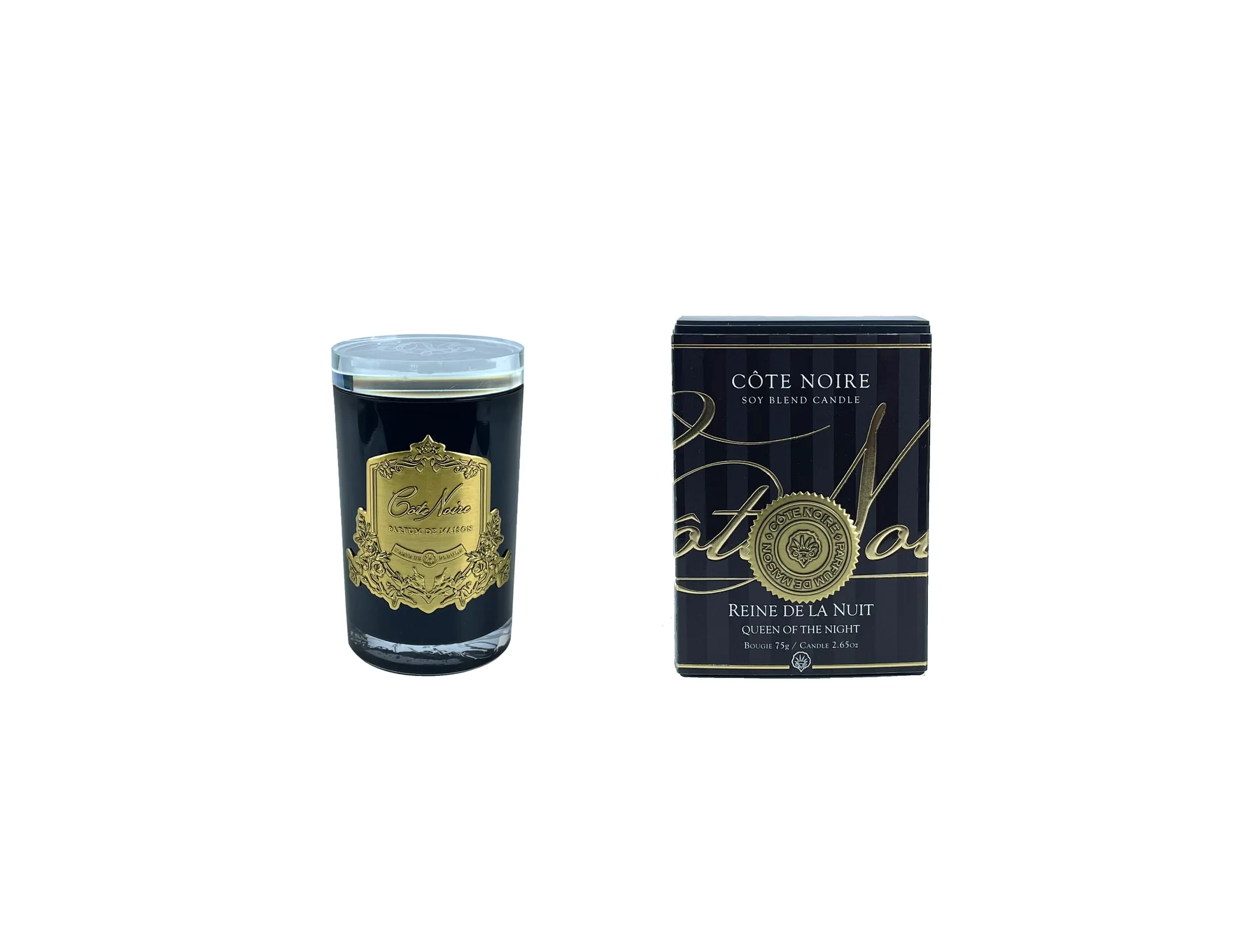 limited_edition_candle_75g_dark_glass_queen_of_the_night_1_1799x1349 Відчуйте розкішний аромат "Queen of the Night" від Cote Noire. Ця свічка Art Deco миттєво створить атмосферу вишуканості та затишку у вашому домі. <ul> <li>Колір золотий, чорний: Елегантно доповнить ваш інтер'єр в стилі Art Deco.</li> <li>Віск та скло: Чисте горіння і довговічність свічки.</li> <li>COTE NOIRE: Якість та унікальний французький аромат.</li> <li>Висота 11.5 см: Ідеальний акцент для будь-якого простору.</li> </ul>
