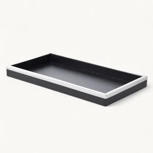 Поднос Скотт 38×20 см, черный, прямоугольный, стальной с обложкой из искусственной кожи