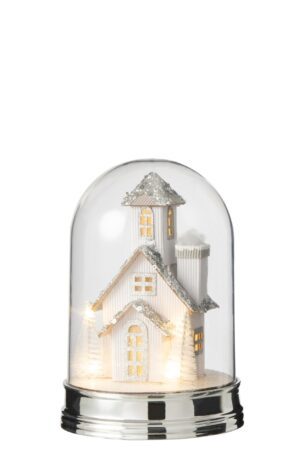 Снежный шар с домиком и LED подсветкой, белый, акриловый 23 см