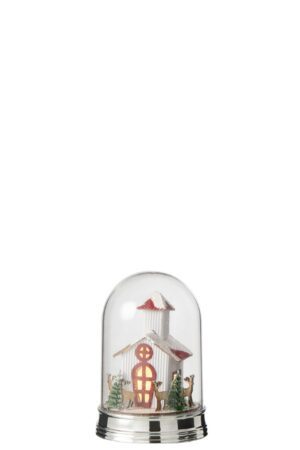 Снежный шар с домиком и животными, LED подсветка, 14 см