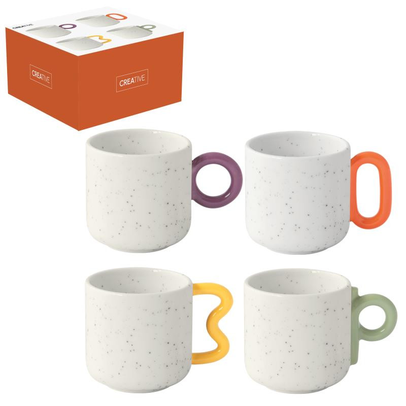 coffret-4-mugs-35cl-en-porcelaine-creative-white-w-coloured-handle coffret 4 mugs 35cl en porcelaine creative white w coloured handle <ul> <li>Материал: фарфор</li> <li>Объем: 350 мл</li> <li>В наборе: 4 чашки</li> <li>Цвет: белый, цветные ручки</li> <li>Упаковка: цветная коробка</li> <li>Страна происхождения: Италия</li> <li>Производитель: POZZI MILANO</li> </ul>
