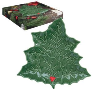 Фарфоровая тарелка в форме листа 22×22, 30*30 см см HOLLY & BERRIES GREEN