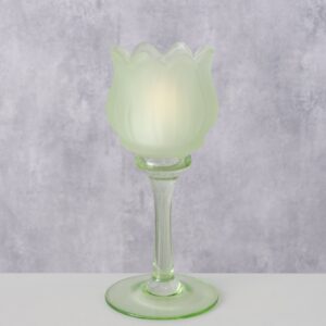 Стеклянный подсвечник для чайной свечи “Green Flower” 7,5*7,5*17 см