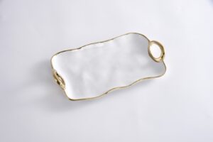 Блюдо сервірувальне White & Gold порцелянове із золотими ручками 34,3×19,7×4,5 см