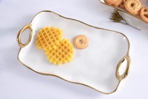 Блюдо сервірувальне White & Gold порцелянове із золотими ручками 34,3×19,7×4,5 см