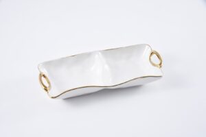 Менажниця White & Gold порцелянова на 2 секції із золотими ручками 31,8×14×5 см