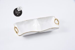 Менажниця White & Gold порцелянова на 2 секції із золотими ручками 31,8×14×5 см