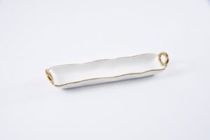 Блюдо для крекерів White & Gold порцелянове із золотими ручками 36,2×8,3×5 см