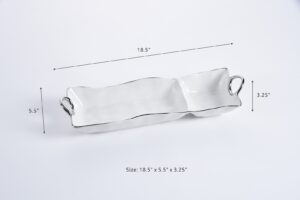 Менажниця White & Silver Chip & Dip порцелянова із срібними ручками 45,7×12,7×7,6 см