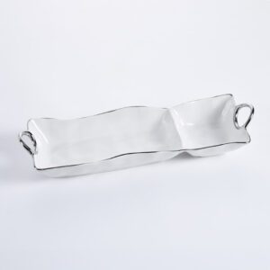 Менажниця White & Silver Chip & Dip порцелянова із срібними ручками 45,7×12,7×7,6 см