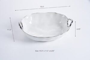 Блюдо глибоке овальне White & Silver порцелянове зі срібними ручками 38,1×27,9×10,2 см