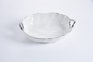 Блюдо глибоке овальне White & Silver порцелянове зі срібними ручками 38,1×27,9×10,2 см