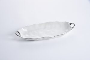 Глубокое длинное блюдо White & Gold из фарфора с золотыми ручками, 49,5×19×6,4 см