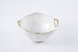Салатник White & Gold великий порцеляновий із золотими ручками 26,7×24,1×12,7 см