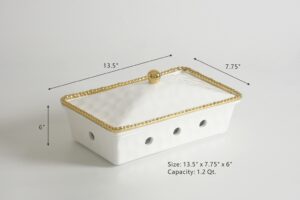 Марміт прямокутний Golden Salerno порцеляновий біло-золотий 34,3×19,7×15,2 см