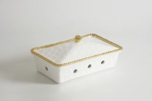 Марміт прямокутний Golden Salerno порцеляновий біло-золотий 34,3×19,7×15,2 см