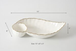 Менажниця Portofino Chip & Dip порцелянова біло-золота для закусок і соусів 38,1×20,3×7,6 см