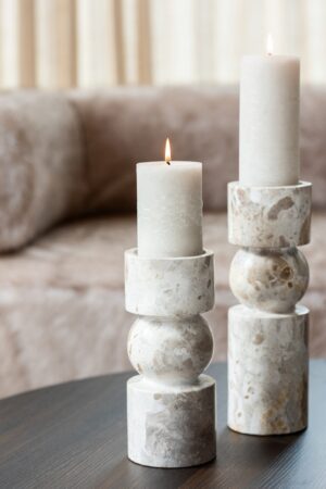 Подсвечник Candle Holder из натурального камня, бежевый, 23 см